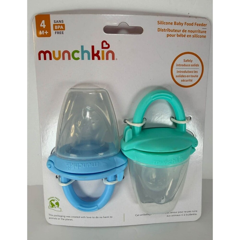 Munchkin Silicone Baby Food Feeder 2 Pack 4+ Months BPA Free Blue Mint New